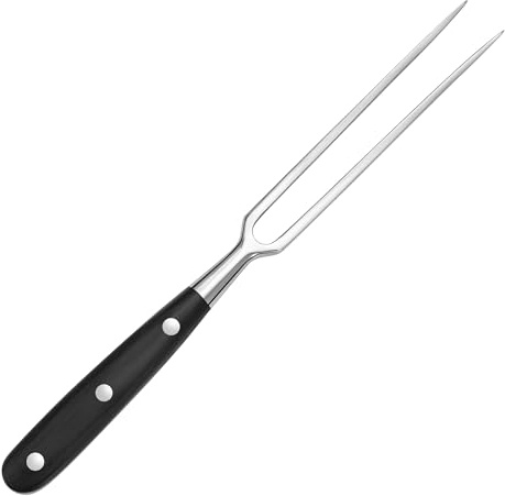Grande forchetta per carne con manico in legno, 29 cm, in acciaio inox, forchetta da portata a due rebbi per cucinare carne, kitcen, barbecue, pollo, tacchino, manzo, nero