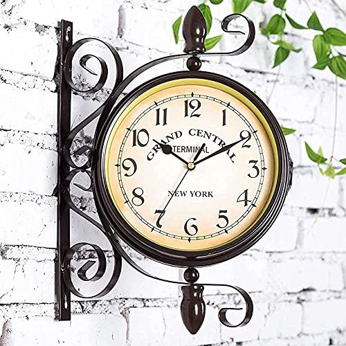 HUIBBGO Orologio da Giardino Esterno, Resistente alle intemperie, da Parete, bifacciale, con Staffa, Stile retrò Europeo