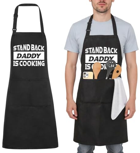 ViEinkaufen Dad Aprons for Cooking, Adjustable Kitchen Apron for Men | Adjustable Waist Ties, Large Front Pockets, Water-Resistant Fabric, Easy to Wipe Clean, Quick Drying, Dad Gift