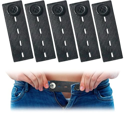 HMCEY 5 PCS Extensores de Botones Pantalon,Alargador de Cintura Pantalon,Extensiones de Pantalones Ajustables,Botón Alargador Elástico para Vaqueros,Extensión Cintura Pantalones para Hombre, Mujer