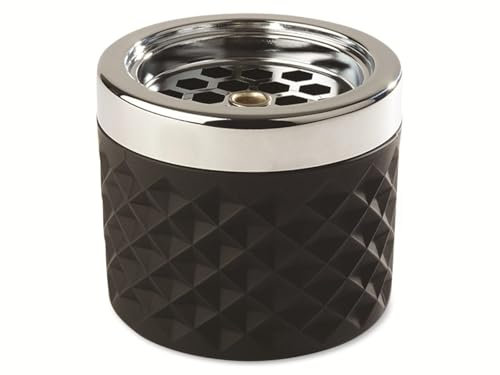 APS Windaschenbecher/Sturmaschenbecher aus verchromtem Metall, gefrostetes Glas, mit Bajonettverschluss, Ø 9,5 cm, 8 cm Höhe, schwarz