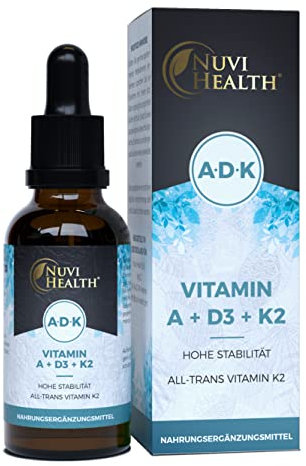 Vitamin A + D3 + K2 Tropfen - 50 ML - Premium: 99,7+% All-Trans (K2VITAL® von Kappa) + hoch bioverfügbares Vitamin D3 + A (Retinol) - Flüssig - Laborgeprüfte Qualität