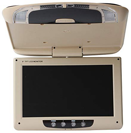 Kunfine Car Overhead Player 9 Inch Wide IPS Screen Video Car Roof Mount Monitor Stereo Flip Down Overhead Car Monitor Remote Control NO DVD（Beige）