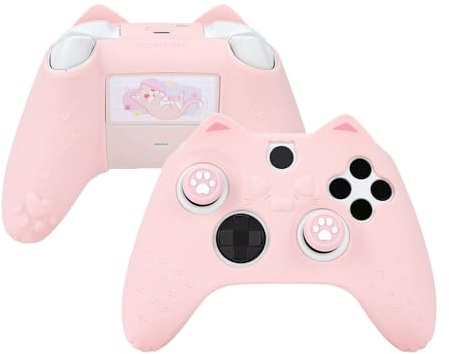GeekShare Cat Paw Controller Skin Grips Set Anti-Slip Silicone Protective Cover Skin Case Compatible with Xbox Series X Controller with 2 Thumb Grip Caps and 1 Sticker (Pink)