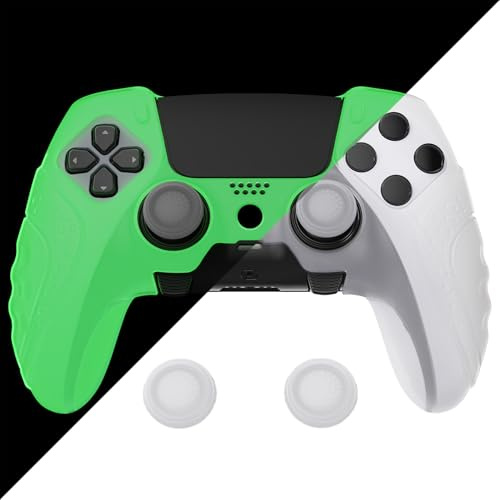 PlayVital Funda de Silicona Antideslizante para ps5 Edge - Cubierta Protectora con 2 Tapas de Joysticks, Protector de Goma para ps5 Edge, Diseño Ergonómico (Edición Guardian - Brilla en Oscuridad)