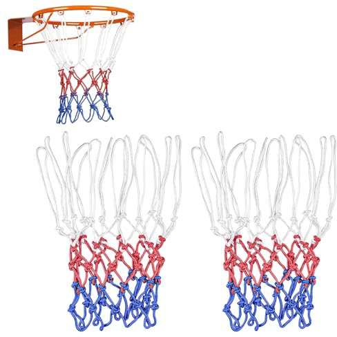 Lectorias 2 Stück Basketball Netz wetterfest, basketballnetz 12 schlaufen, Standard Größe Polyester basketballkorb netze, 3 Farbig Basketball Ersatznetz, für die Innen- und Außenmontage geeignet