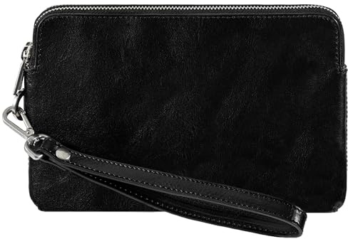 Time Resistance Pochette da Uomo in Pelle - Nero Borsa Organizer da Uomo - Borsa da Polso - Cartella Fatta a Mano in Italia - Confezione Regalo Inclusa