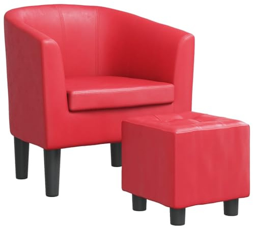 vidaXL Sillón con Taburete, Silla Decorativa, Butaca de Relax Descanso TV, Asiento para Salón Oficina Dormitorio, Cuero Sintético Rojo