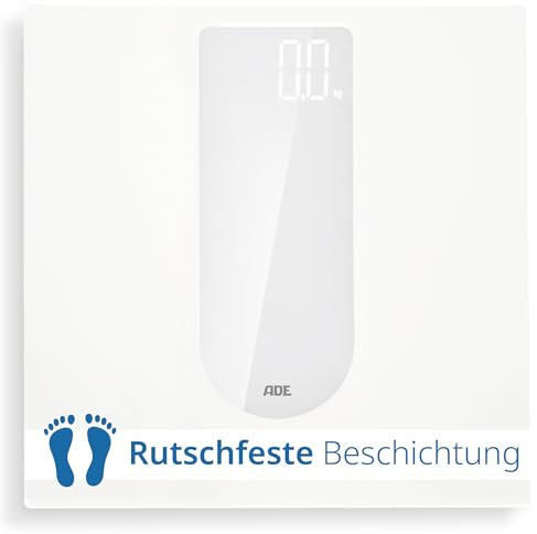 ADE Bilancia pesapersone digitale | ampio display LED ad alto contrasto | superficie antiscivolo in vetro di sicurezza | risultato di pesatura preciso | elegante superficie opaca bianca | 180 kg
