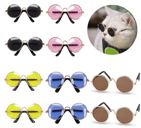 10 Piezas de Gafas de Sol Retro para Cachorros, Gafas de Sol Redondas para Mascotas, Gafas de Sol Redondas Retro para Gatos, Accesorios Adecuados para Fotografías de Mascotas (Cinco Colores)
