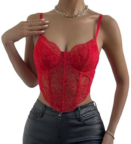 Haibang Vest Tops Women UK Sexy Lace Corset Tops V Neck Crop Tops Spaghetti Strappy Cami Tops Backless Slim Fit Camisole Bralettes Mesh Bustier Sleeveless Tank Tops Going Out Party Clubwear