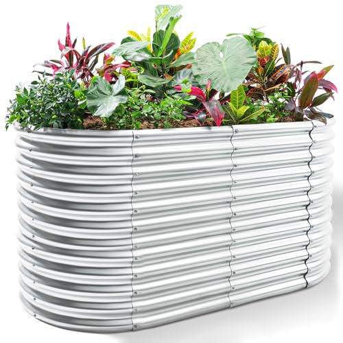 Land Guard 6x3x3ft Oval Galvanized Raised Garden Beds, Large-Capacity Metal Planter Box Outdoor, Durable Deep Raised Garden Bed 3ft Tall, Raised Beds for Gardening Vegetables, Classic Silver