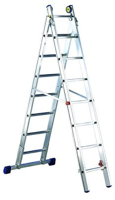 Svelt Scala Professionale 2 Tronchi Deluxe in Alluminio – 8+9 Gradini – Doppia, d’Appoggio o Zoppa – Stabilizzatore Regolabile – Certificata EN131 TÜV – Portata 150 kg