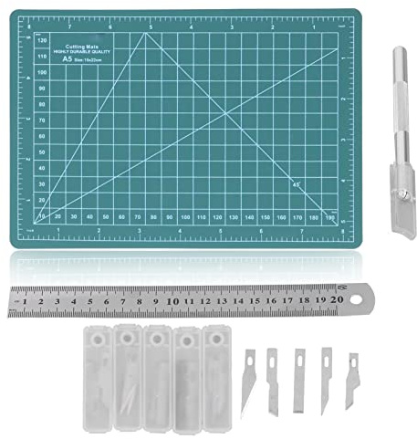 Tappetino da taglio in tessuto A5 15x22 cm Tappetino da taglio in plastica resistente per cucire con lame di coltello Righello per progetti di bricolage e cucito