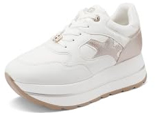 QUEEN HELENA Zapatillas de plataforma altas Zapatillas de deporte Casual Mujer X32-32, X34 25 Blanco Y Oro, 36 EU