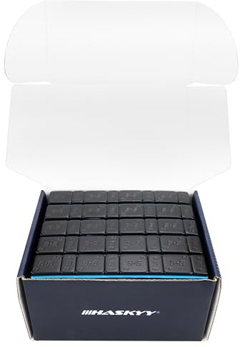 HASKYY 6kg Klebegewichte Auswuchtgewichte 5g*4+10g*4 Verzinkt Wuchtgewichte 100x Kleberiegel 60g für Stahlfelgen & Alufelgen - Kunststoffbeschichtet FE-Klebegewichte SCHWARZ