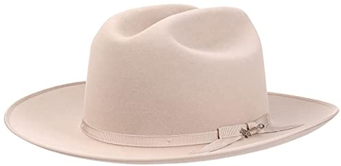Stetson Chapeau Open Road 6X SuperX Homme - Made in USA de Feutre Poil avec Ruban Gros Grain, Passepoil Printemps-ete Printemps Ete Automne Hiver - 56 cm Beige Clair