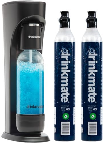 Drinkmate OmniFizz Sparkling Water and Soda Maker, Carbonates Any Drink Not Just Water, Fizzy Drink Maker, Water Carbonator, Sparkling Water Machine, x2 CO2 Cylinders Included, Matt Black