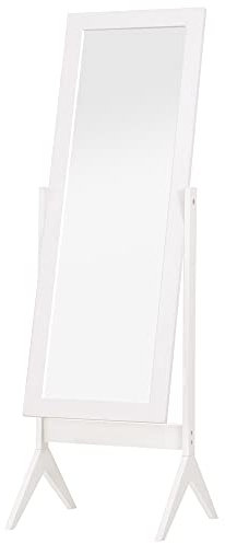 HOMCOM Espejo de Maquillaje de Pie Reclinable Nórdico para Dormitorio Salón Marco de Madera 47x46x148 cm Blanco