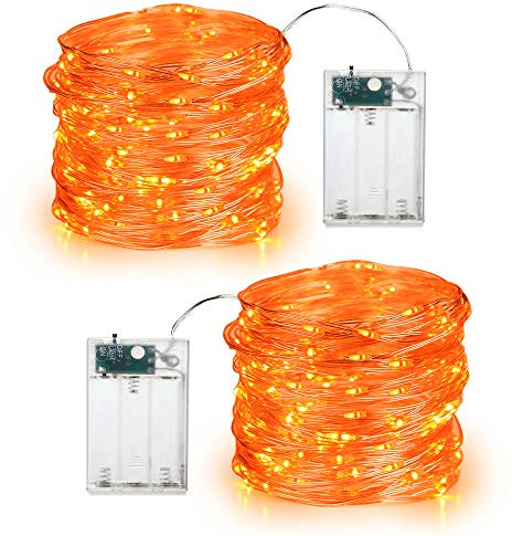 Decorazioni Autunnali, BrizLabs 2 Pezzi 60 LED Decorazioni del Ringraziamento Stringa Luci LED a Batteria Catena Luminosa filo d'argento Ghirlanda Interno per Halloween Camere da Letto Natale, Arancia