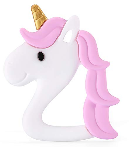 PREMYO Anneau de Dentition Bébé en Silicone - Facile à Saisir Sans BPA - Calme Apaise Douleurs Licorne Rose