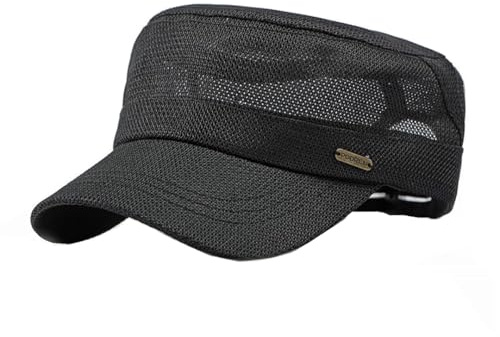 Ruicheng Platt keps herr militär keps armékeps sommar mesh andas sol baseballkeps, svart, 56/59 cm