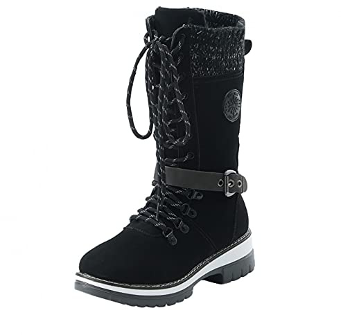 Hbeylia Platform Wedge Combat Boots For Women Military Tacticle Casual Lace Up Chunky Block Mid Heels Non Slip Mid Calf Boots Thermal Winter Snow Boots Motorcycle Riding Tall Boots Long Work Boots