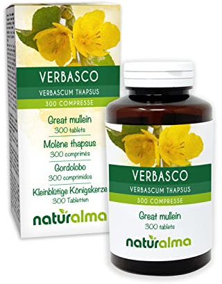 Kungsljus (Verbascum thapsus) blommor och blad Naturalma - 150 g - 300 tabletter - Kosttillskott - Naturligt och Veganskt