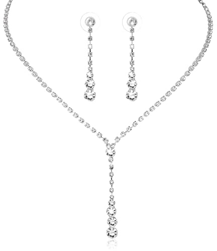 Yolev 3 Piece Bridal Necklace Teardrop Dangle Earrings Set Rhinestone Crystal Wedding Jewelry Set Rhinestone Choker Necklace for Women and Girls for Wedding Party