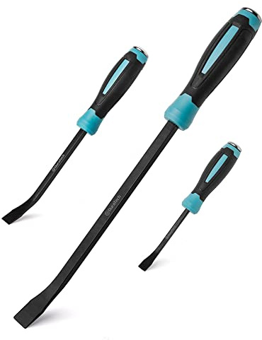 DURATECH 3-Piece Pry Bar Set, Including 8, 12 and 18, Hammer Strike Cap, Angled Tip for Prying and Moving Objects
