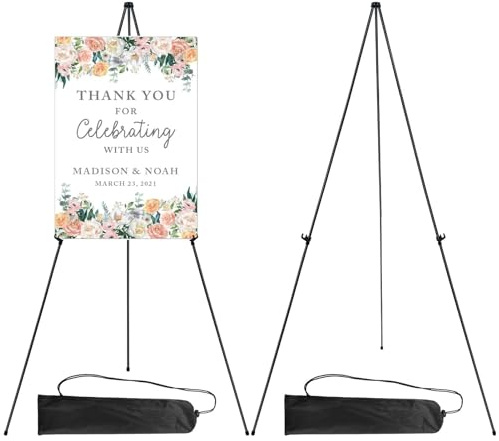 RRFTOK Easel Stand for Display, 63'' Instant for Sign Art and Crafts Portable Ground Easels for Wedding Banner and Poster Display Stand - Metal Tripod with Portable Bag.Black