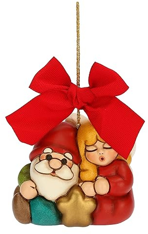 THUN, Addobbo Natalizio Regina delle Fate Sheila e Gnomo Oliver in Ceramica Decorata a Mano, Versione Maxi, 8x5x7.5 cm h