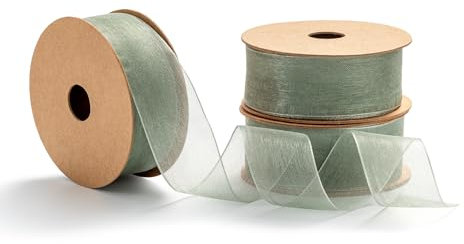 MORSUNBELA Organzaband Hellgrün Geschenkband Breit Schleifenband Hochzeit Seidenband Dekorative Bänder,25 mm X 9 m,Mintgrüne