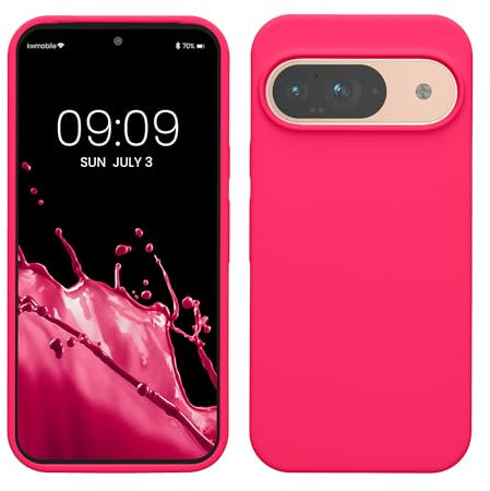 kwmobile Case Compatible with Google Pixel 9 Case - Soft Cover Compatible with Google Pixel 9 Pro Cover - Wireless Charging Neon Pink