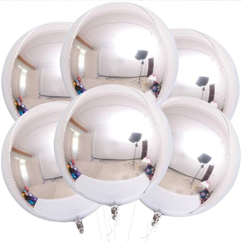 Palloncini Argento Metallizzato, 6 Pezzi, 22 Pollici Metallici a Specchio Grande 4D per Anniversario, Matrimonio, Compleanno Decorazioni