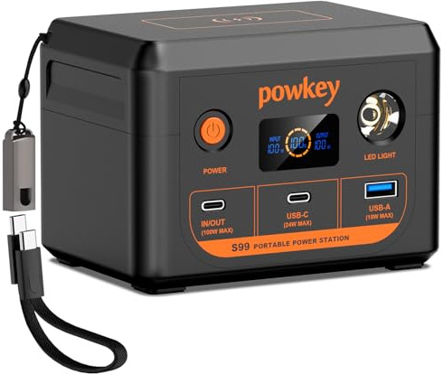Powkey Laptop Powerbank 96Wh Power Station 30000mAh Portable Power bank PD 100W Fasting Charging LiFePO4 Battery Pack with Wireless Charging and LED Flashlight Power Supply for Trip Camping Office
