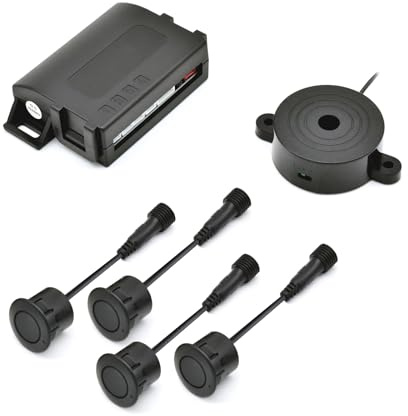 Promata PS02 Car Rear Parking Sensor Kit with Buzzer,4 58KHz OE Standard Sensors,Auto Tow-Bar Recognition and Self Test Function,Detection Range(0~59 inch)