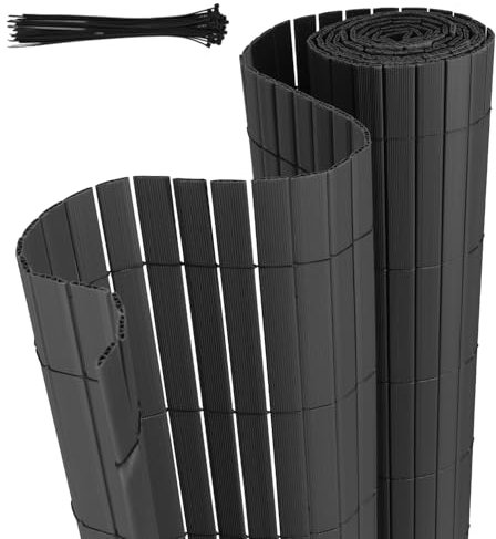 Jaxguom Brise-vue en PVC - 90 x 600 cm - Avec serre-câbles - Structure en W renforcée - Lamelles - Résistant aux intempéries - Pour balcon, jardin et terrasse - Anthracite