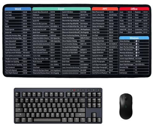 Keyboard Excel Shortcuts Mouse Mat, 80x30cm Large Non-Slip Desk Mat with Clear Excel Shortcut Keys Printing, Multifunctional Gaming Mouse Pad, Smooth Surface for Laptop MacBook PC Office Home Use