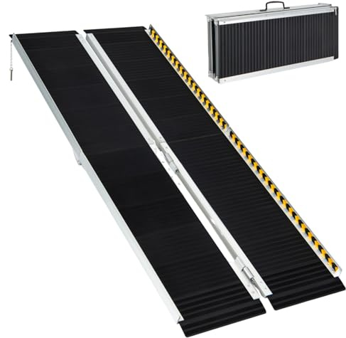 HOMFME 3FT/4FT/5FT/6FT Folding Wheelchair Ramp, Telescopic Portable Threshold Ramp with Transition Plate, Reflective Warning Stickers, Aluminium Mobility Scooter Assist for Stairs Steps (6FT)