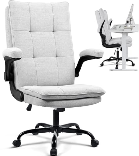 BASETBL Ergonomic Office Chair, Thick and Wide Seat Cushion, Flip-up Armrests, Tilt Computer Executive Desk Chair, Comfy Fabric for Home Office Business, Grey