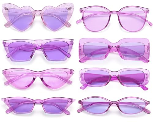 Dwenarry Lot de Lunettes de Soleil de Fête pour Adulte Violet Lunette de Fete Rétro Années 90 Party Lunettes pour Femme 8 Pièces