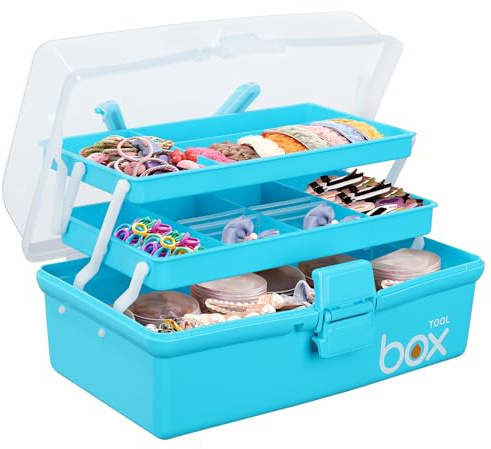 3 Layer Craft Storage Box with Compartments, Art Organizer Tools Cosmetic Pens Sewing Boxes, Portable Plastic Multipurpose Storage Organiser Box with Handle, for Sewing, Makeup, Nail, Hair Accessories