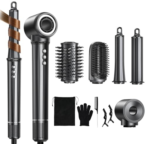 Uwithm Secador de pelo y moldeador iónico 5 en 1, 30mm 38mm rizador automático de aire, Airstyler para Rizar, Alisar, Dar Volumen, Motor Sin Escobillas de 110.000 RPM para secado rápido