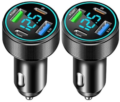 66W Caricatore Auto USB C, 4-porte Accendisigari USB C con ricarica rapida QC3.0 e PD30W, Caricatore Auto Accendisigari con voltmetro a LED per iPhone16/15/14/13/12, Samsung Galaxy, iPad (Blu*2)