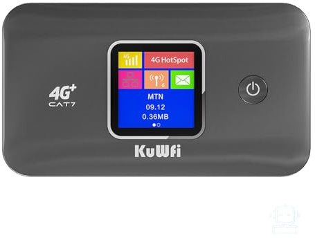 KuWFi Mobiler WLAN Router (4G/LTE bis zu 300Mbit/s Download/ 50Mbit/s Upload, Tragbarer Hotspot, Cat7, 3000mAh Akku, LCD Display, kompatibel mit Allen europäischen SIM Karten) für Reisen, Camping, RV
