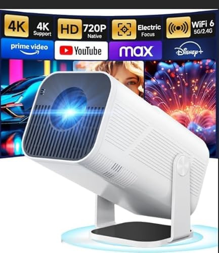 Projector 4K for Bedroom 2026 - Portable Projector Auto Keystone mini projector 4k wifi bluetooth Works mobile phone, laptop, PC, HDMI, TV stick (White1)