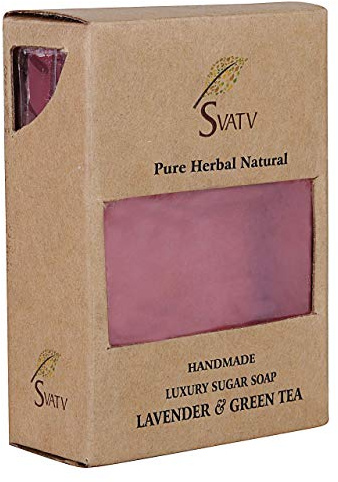 SVATV Jabón Artesanal con Lavanda y Té Verde | Hierbas calmantes | Piel hidratada - Barras de jabón corporal a base de hierbas ayurvédicas tradicionales - 125 g