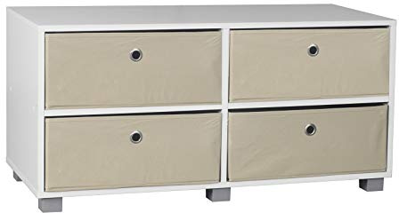 4 Section White Wide Wooden TV Stand With 4 Drawers (Beige)