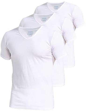 Comfneat Men's 3-Pack Undershirts Stretchy Cotton Spandex V-Neck T-Shirts (White V-Neck 3-Pack, M)